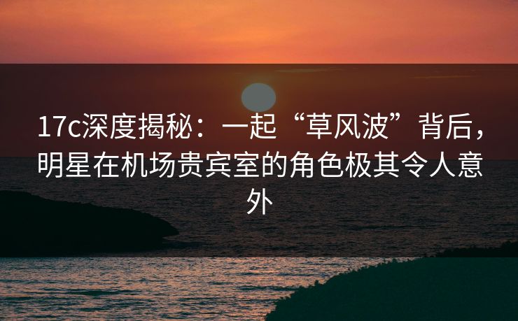 17c深度揭秘：一起“草风波”背后，明星在机场贵宾室的角色极其令人意外