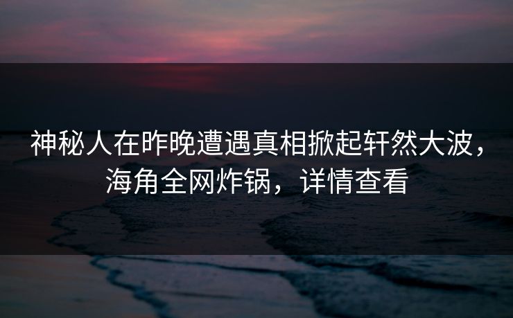 神秘人在昨晚遭遇真相掀起轩然大波，海角全网炸锅，详情查看
